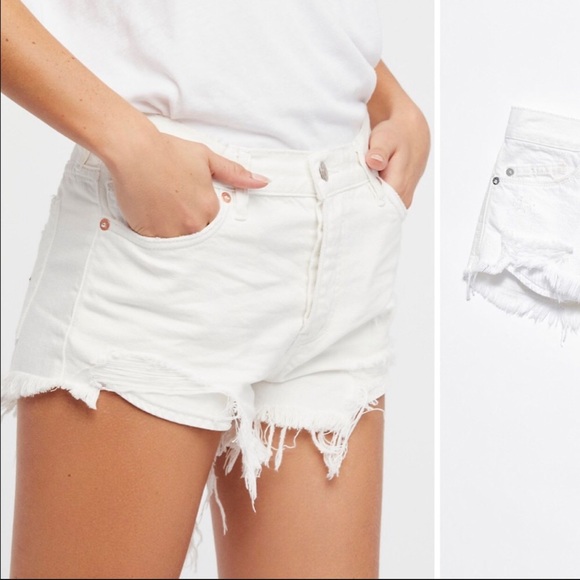 Free People Pants - Free People White Distressed Denim Shorts